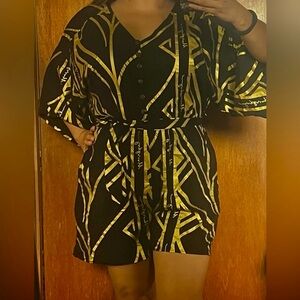 LexBreezy Kaimana Black/Gold Lauhala Romper, Size XS, BNWT